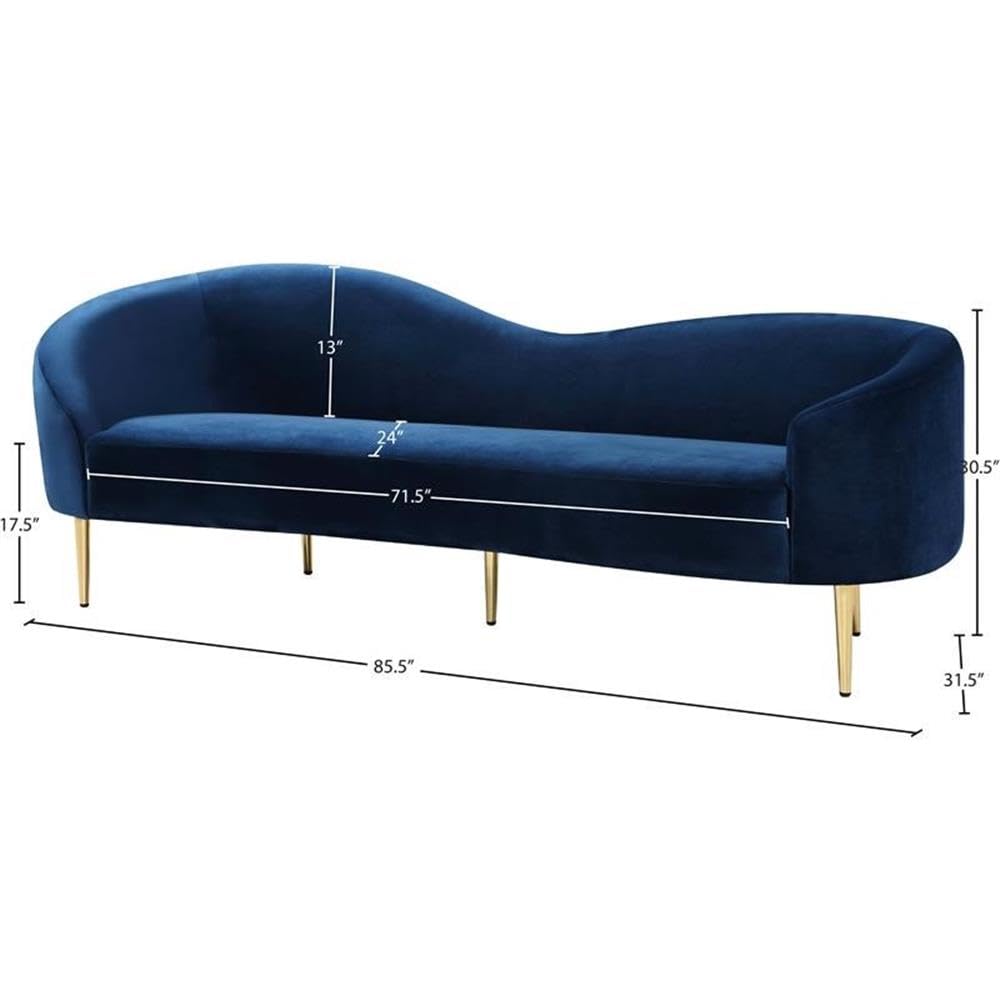 Navy Velvet Upholstered Sofa with Metal Legs L6016
