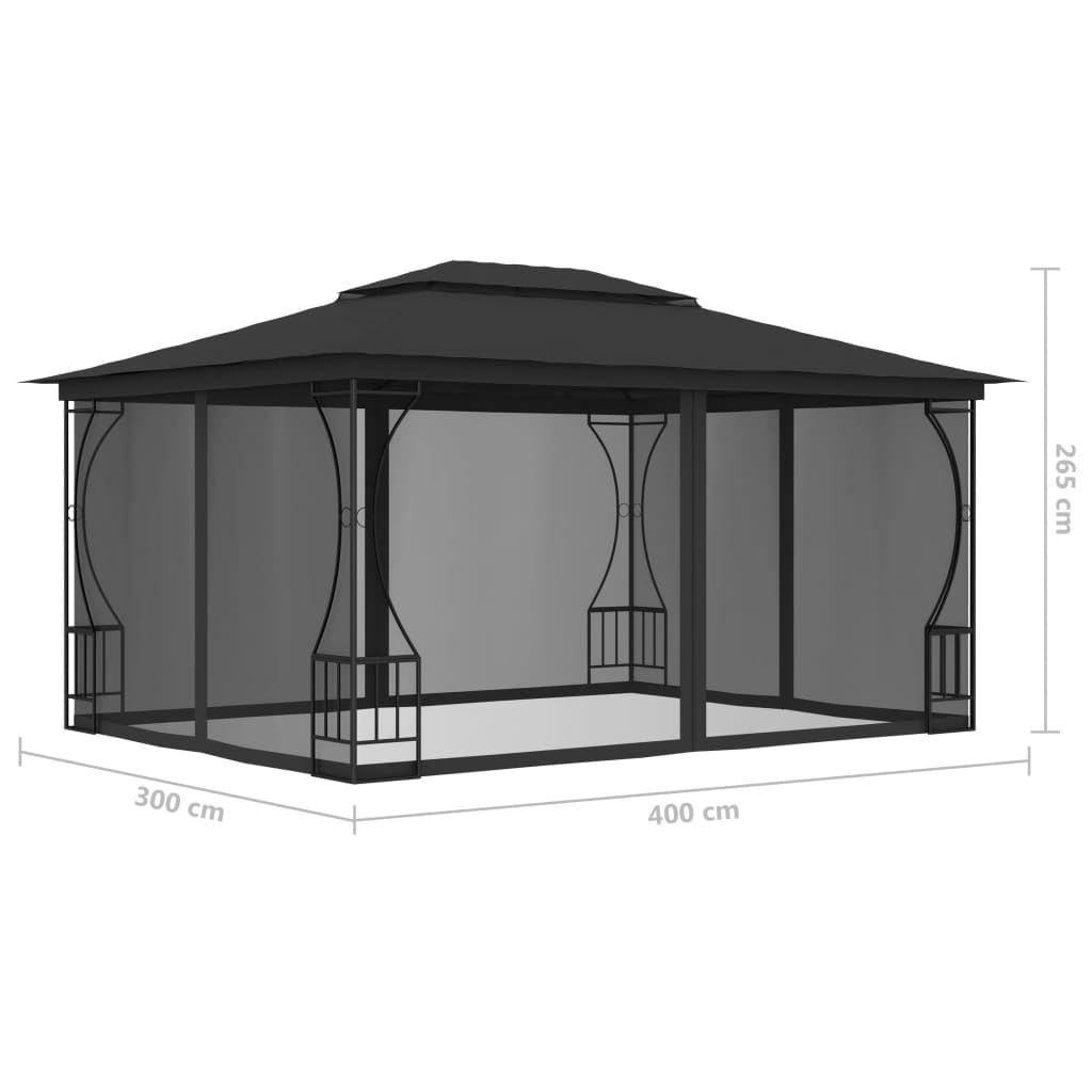Steel Frame Gazebo with Nets 9.8x13.1ft Anthracite Outdoor Canopy Tent Y7294