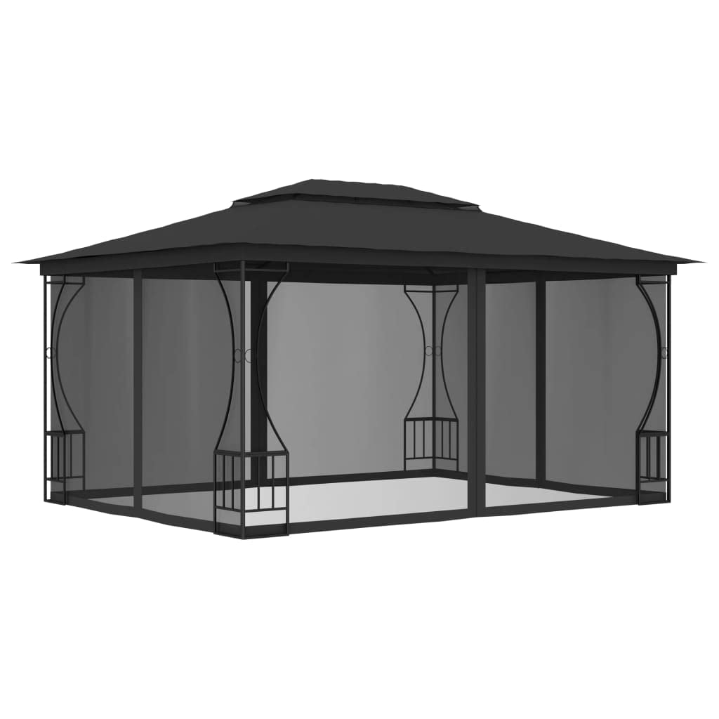 Steel Frame Gazebo with Nets 9.8x13.1ft Anthracite Outdoor Canopy Tent Y7294