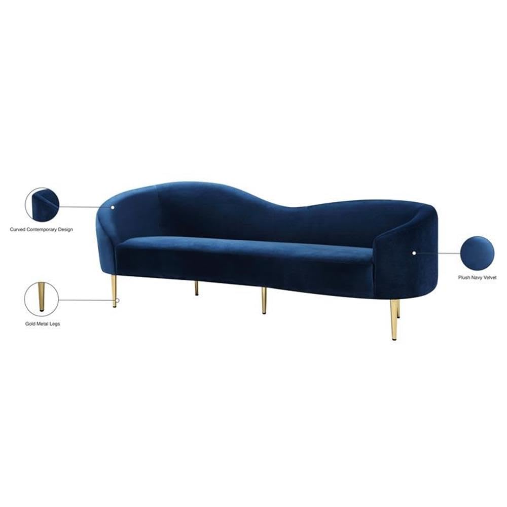 Navy Velvet Upholstered Sofa with Metal Legs L6016