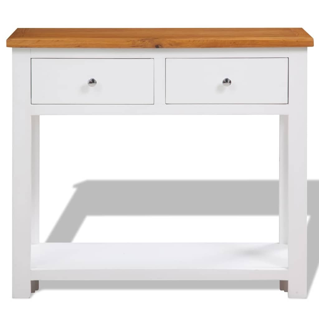 Solid Oak Wood Console Table with 2 Drawers O169465