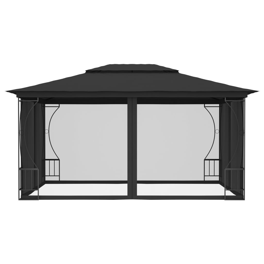Steel Frame Gazebo with Nets 9.8x13.1ft Anthracite Outdoor Canopy Tent Y7294