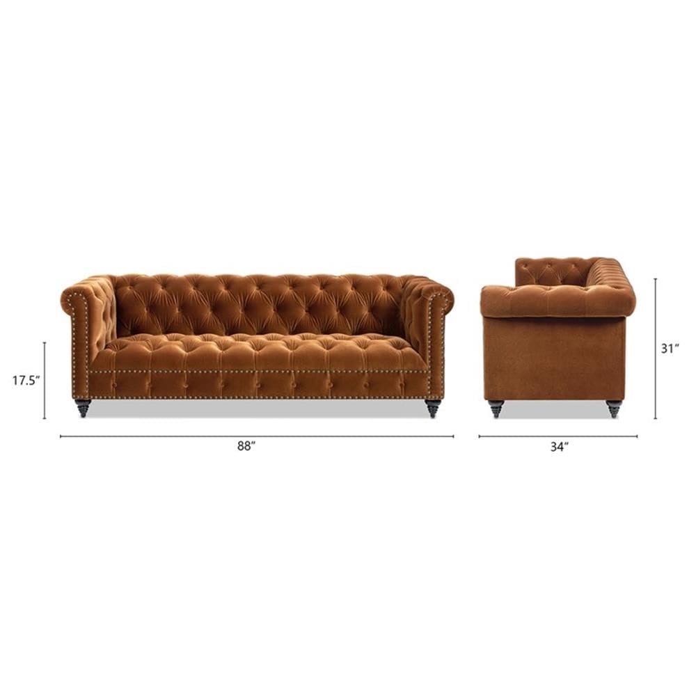 Burnt Orange Velvet Tufted Chesterfield Sofa R258251