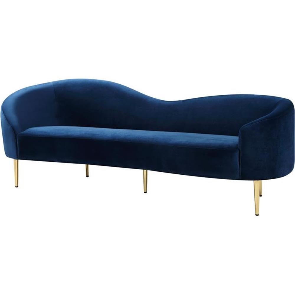 Navy Velvet Upholstered Sofa with Metal Legs L6016