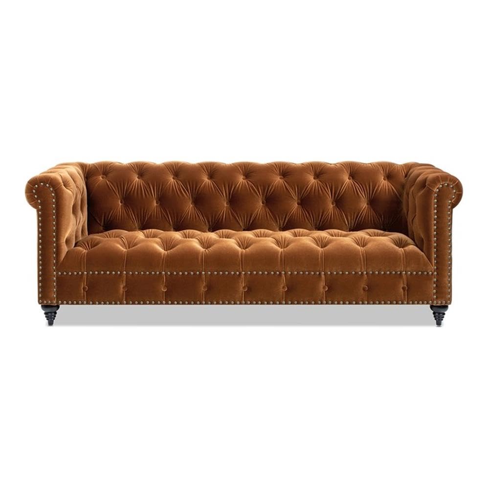 Burnt Orange Velvet Tufted Chesterfield Sofa R258251