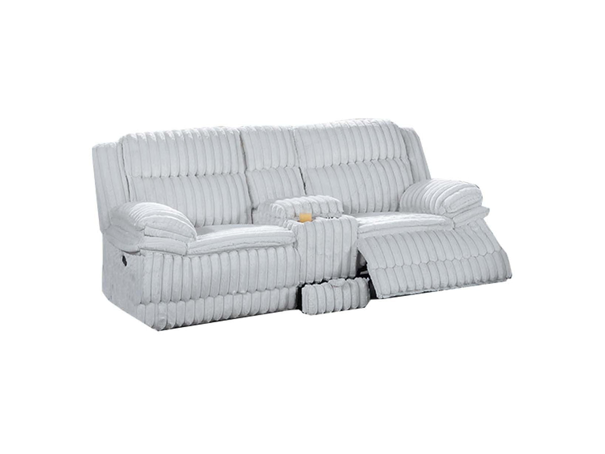 Light Gray Corduroy Reclining Loveseat with Console and Drawer Storage D11640