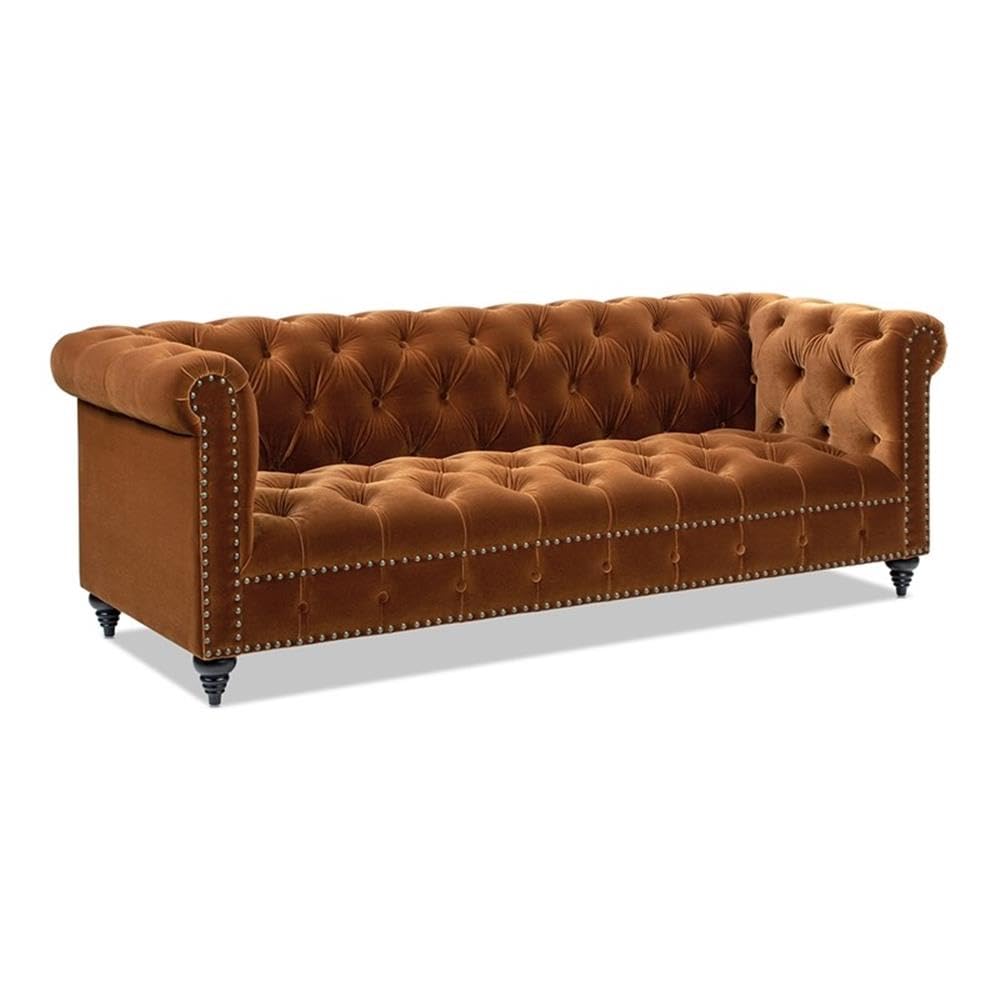 Burnt Orange Velvet Tufted Chesterfield Sofa R258251