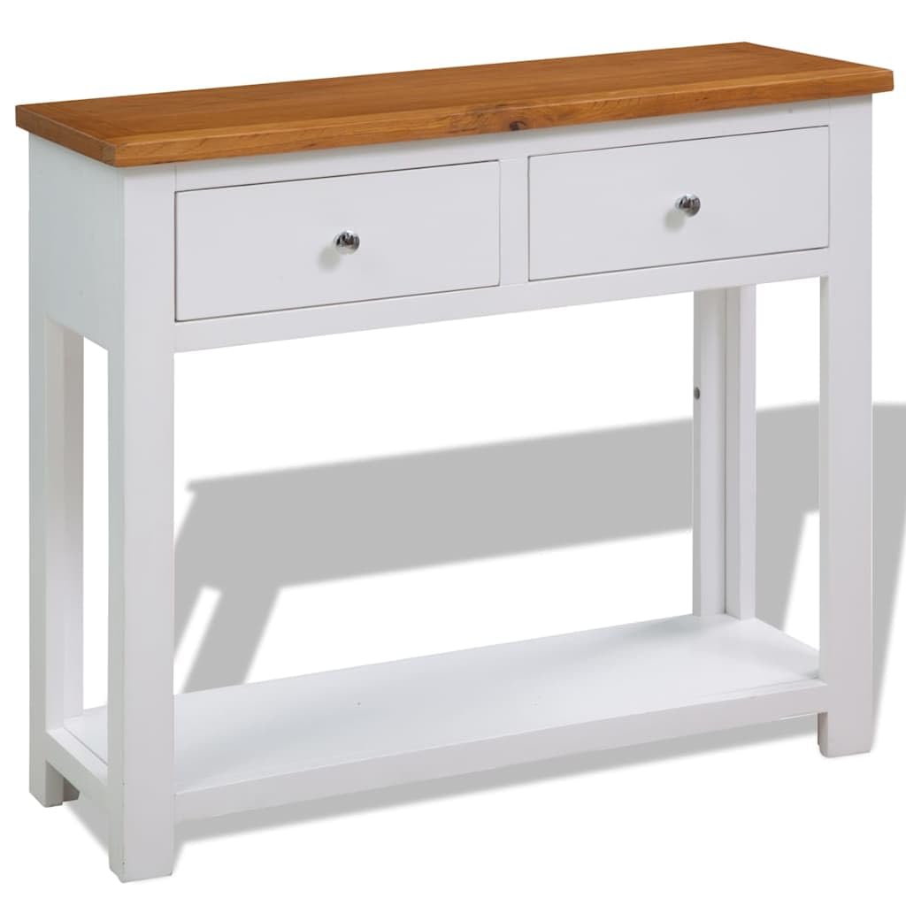 Solid Oak Wood Console Table with 2 Drawers O169465