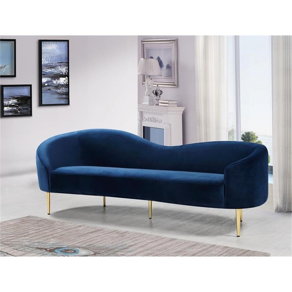 Navy Velvet Upholstered Sofa with Metal Legs L6016
