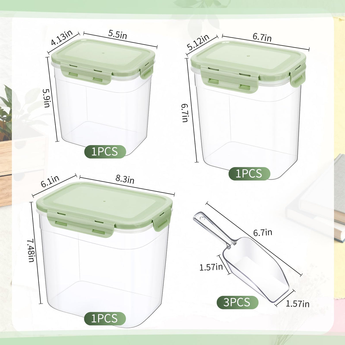 6 Pcs Dog and Cat Food Storage Containers with 2 Scoops F96659
