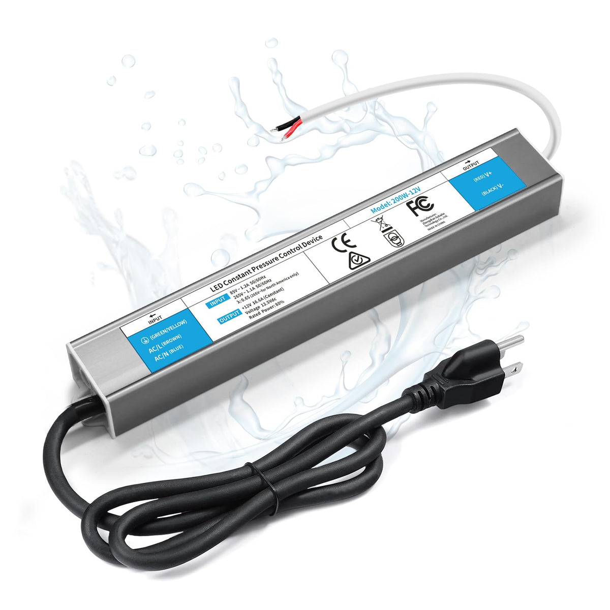 200 Watts Waterproof IP67 LED Driver 85V-265V AC to 12V DC Converter E13156
