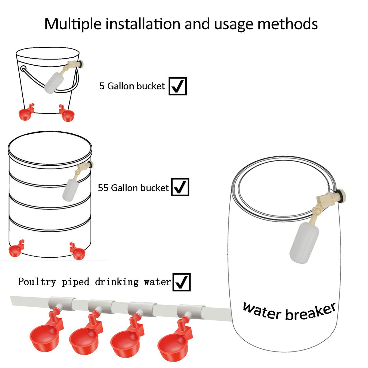 Automatic Chicken Nipple Waterer Cups and PVC Tee Fittings D244418