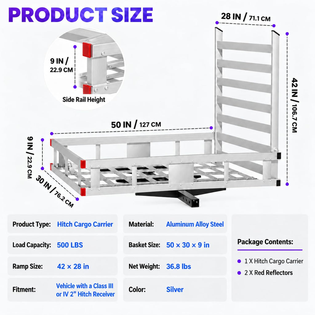 50 × 30 × 9in Aluminum Hitch Cargo Carrier Z860