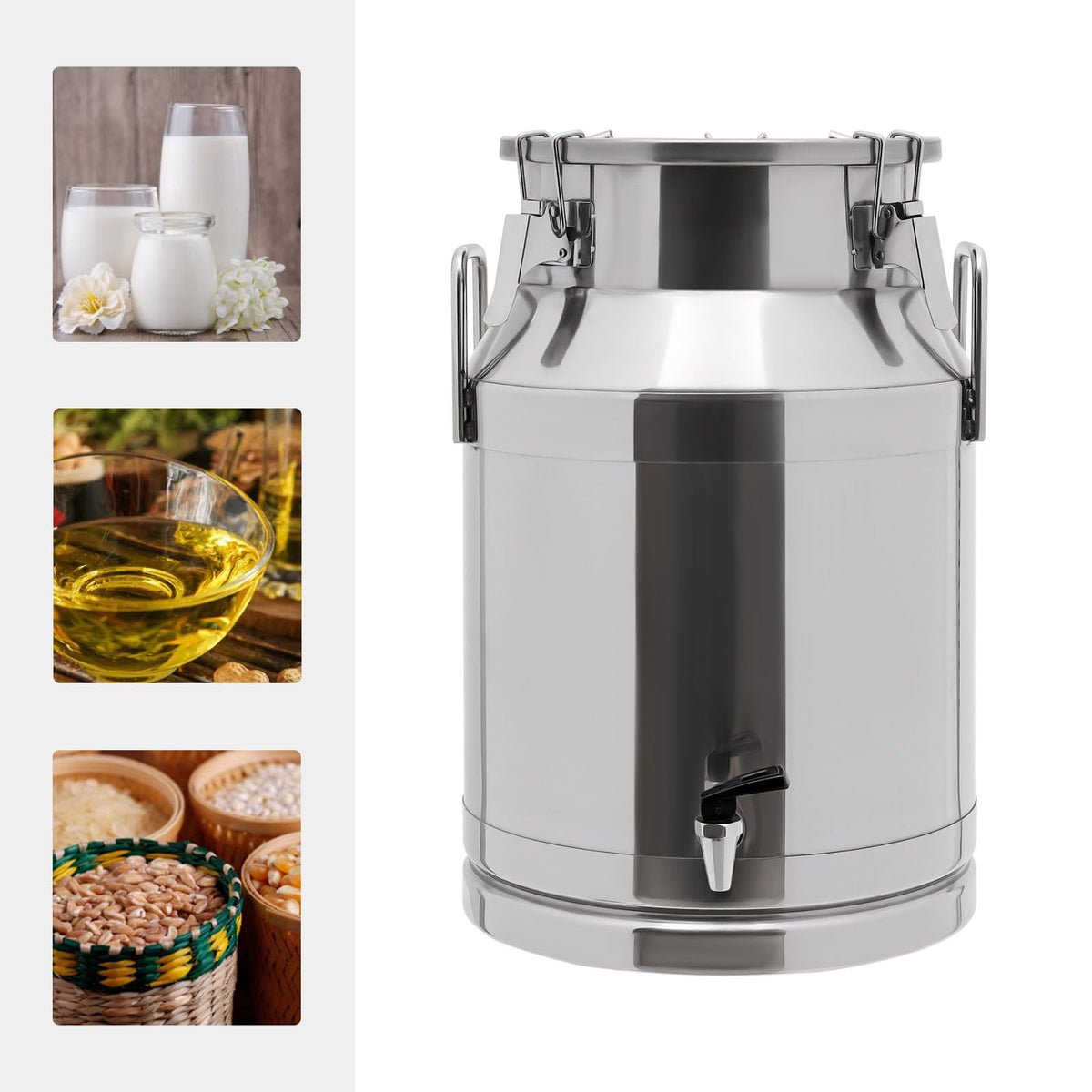 30L Stainless Steel Milk Can with Handle Sealed Lid and Faucet N514457