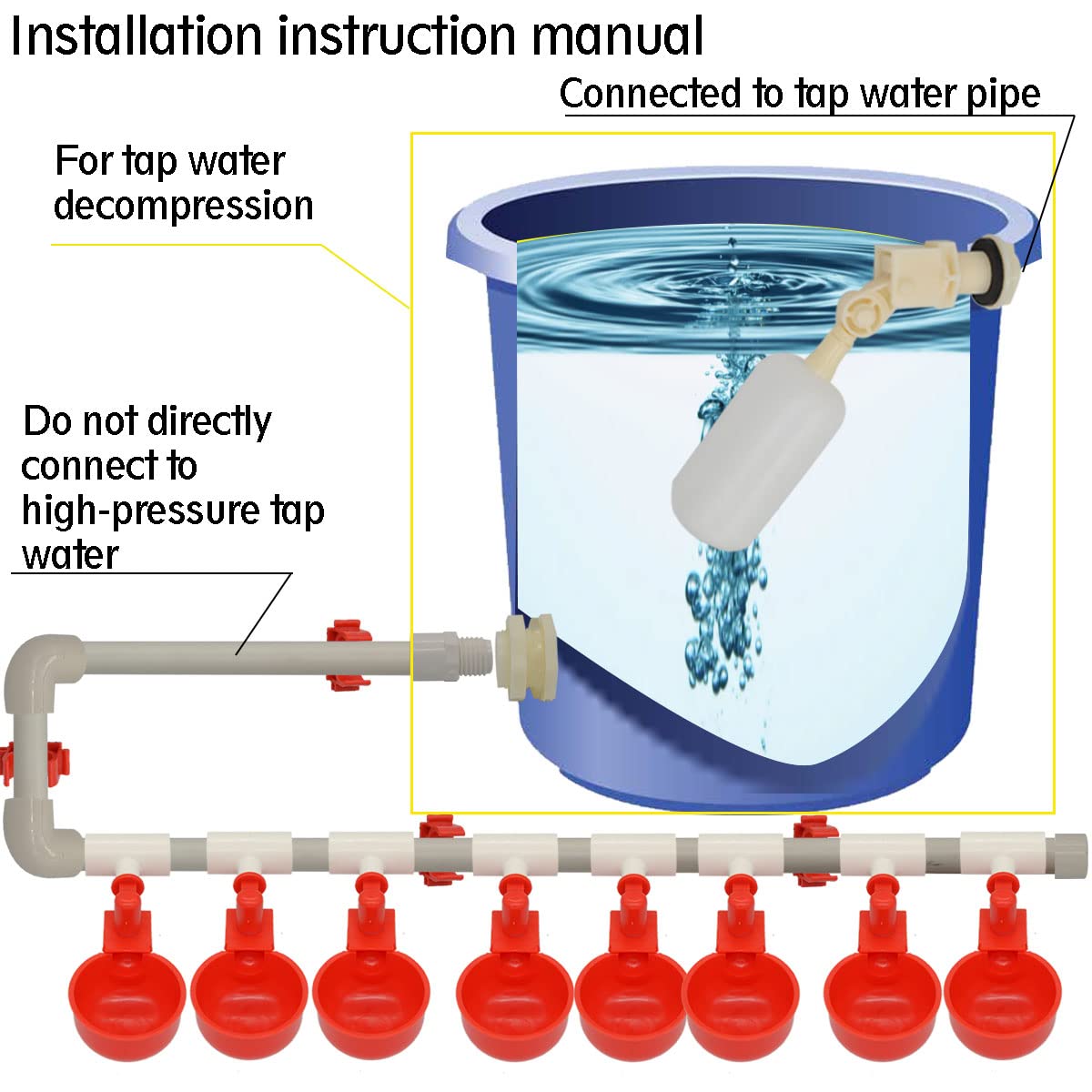 Automatic Chicken Nipple Waterer Cups and PVC Tee Fittings D244418