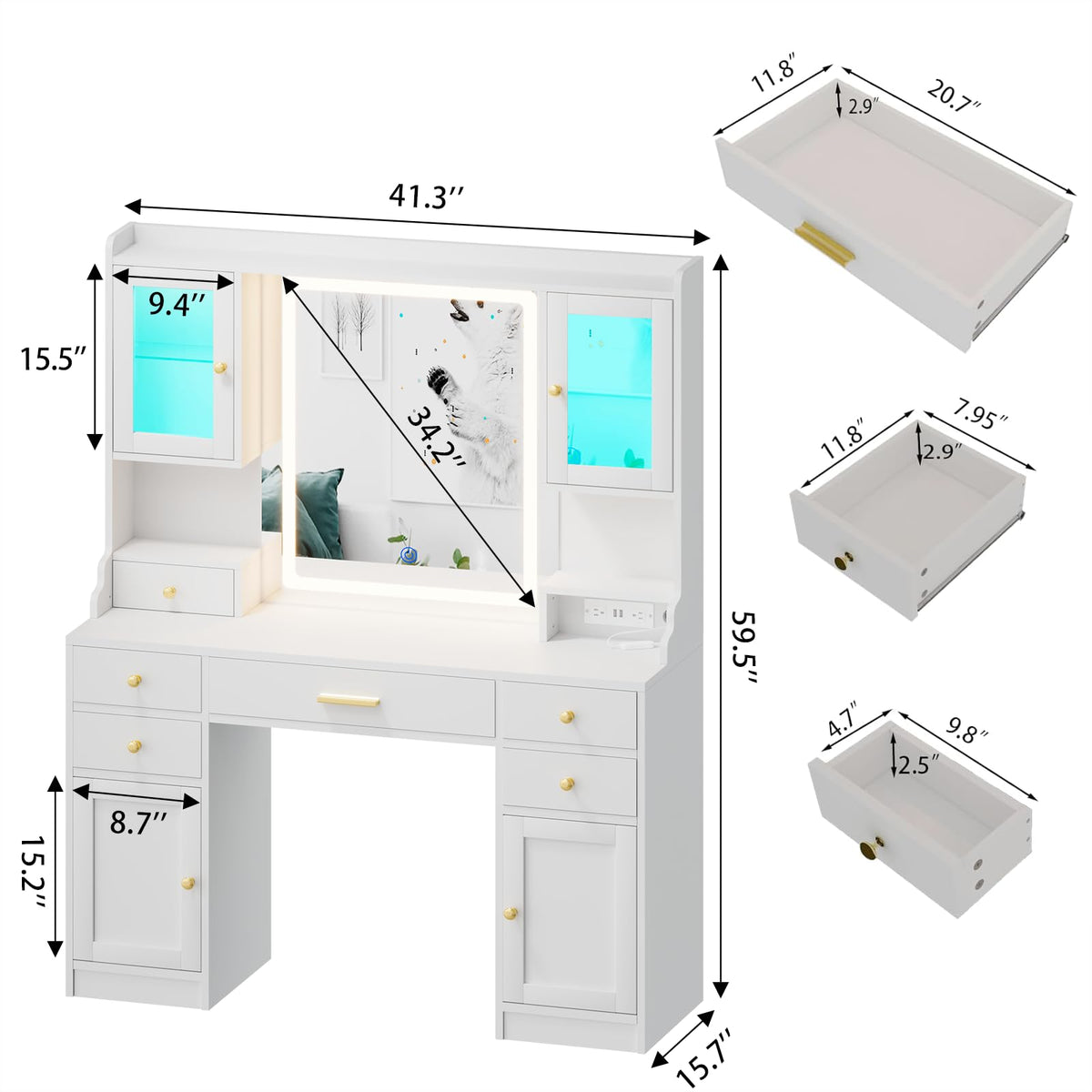 White Makeup Vanity Desk with LED Mirror S216