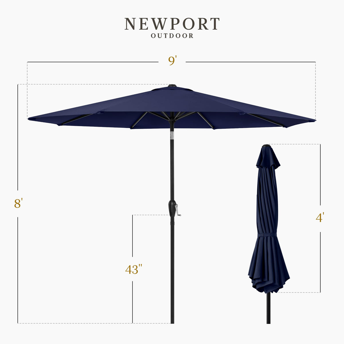 9ft Navy Polyester Patio Umbrella with Aluminum Frame D502787