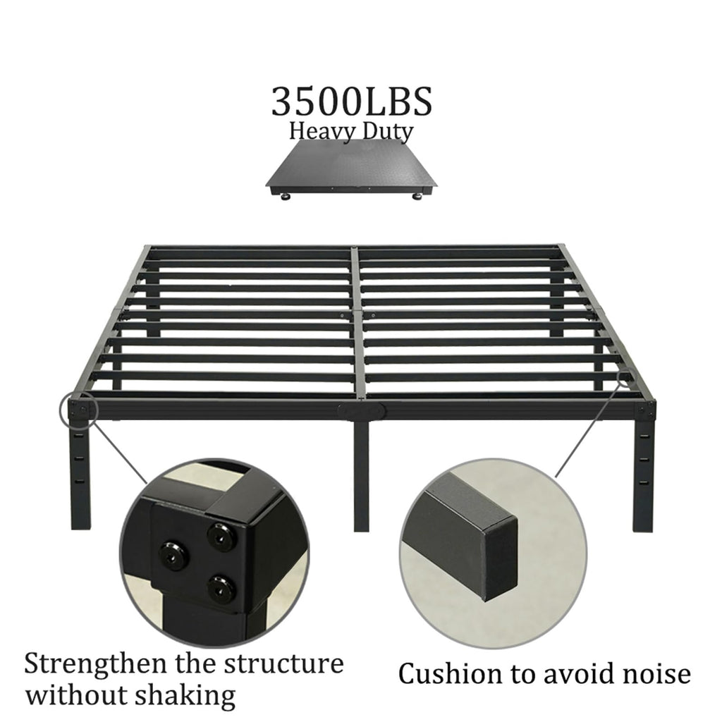 King Size 18 inch Tall Heavy Duty Metal Platform Bed Frame with Steel Slats Support Black P773