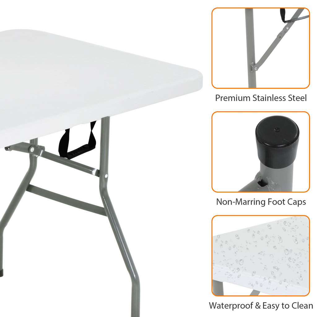 Portable Folding Table 6 FT Long with Handle White D974