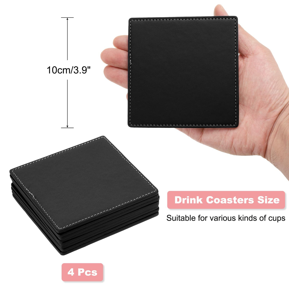 White Stitched Dual Sided Leather Coasters Set of 4 Q853