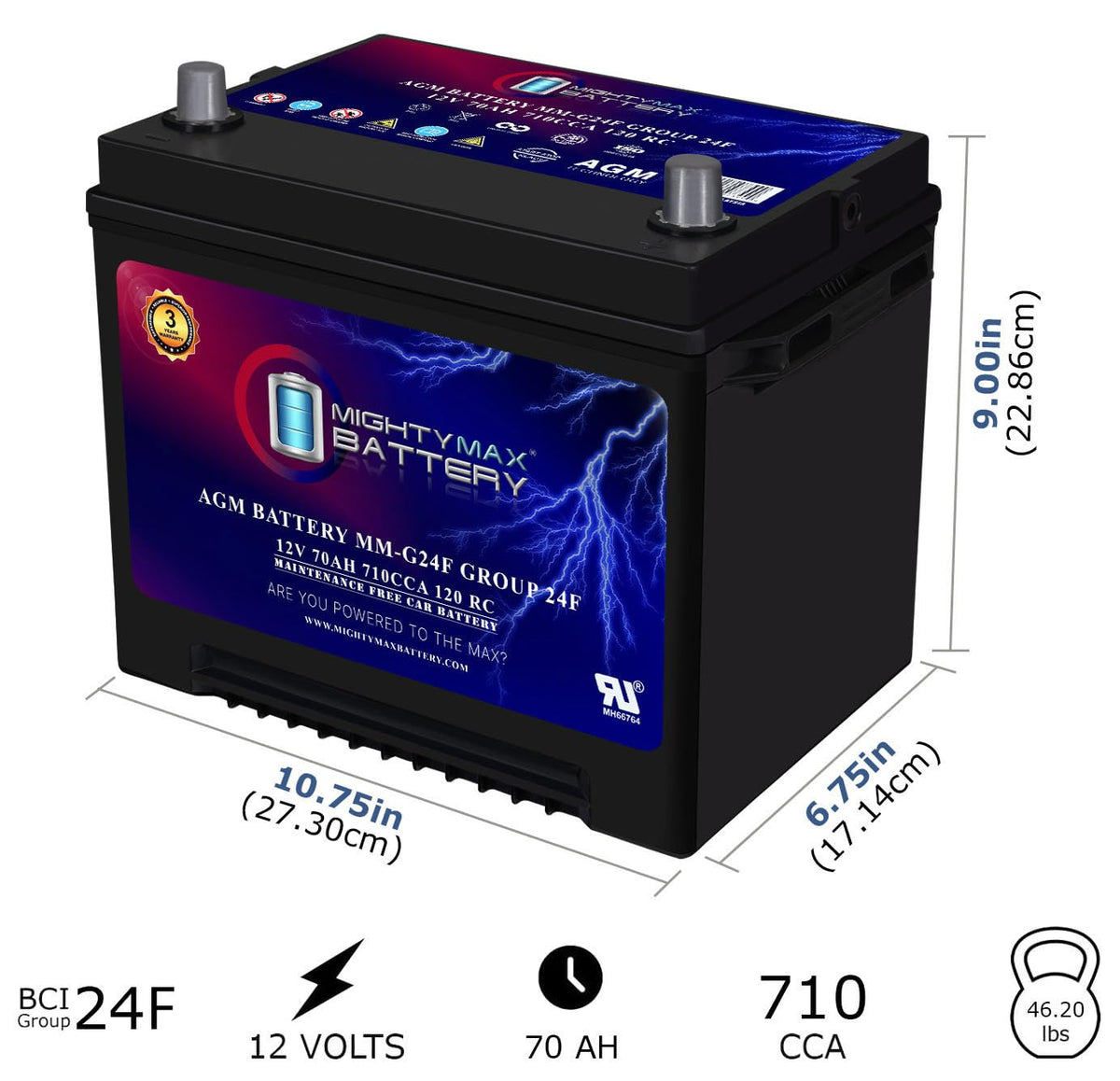 12V 70Ah AGM Replacement Battery T988