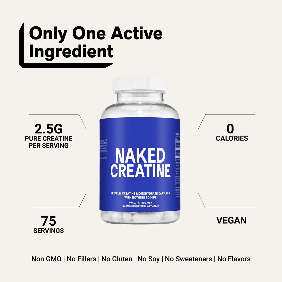 Micronized Creatine Monohydrate Capsules 2.5g 75 Servings Vegan B75903
