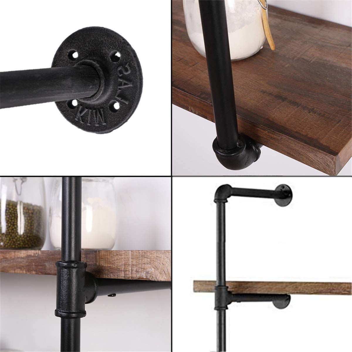 Black Iron Pipe Shelf Bracket, 2Pcs 5 Tier 70" Tall 12" Deep Y82055
