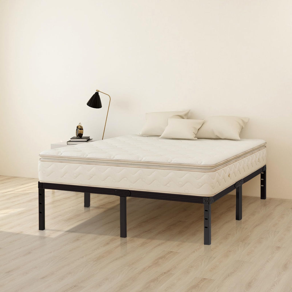 King Size 18 inch Tall Heavy Duty Metal Platform Bed Frame with Steel Slats Support Black P773