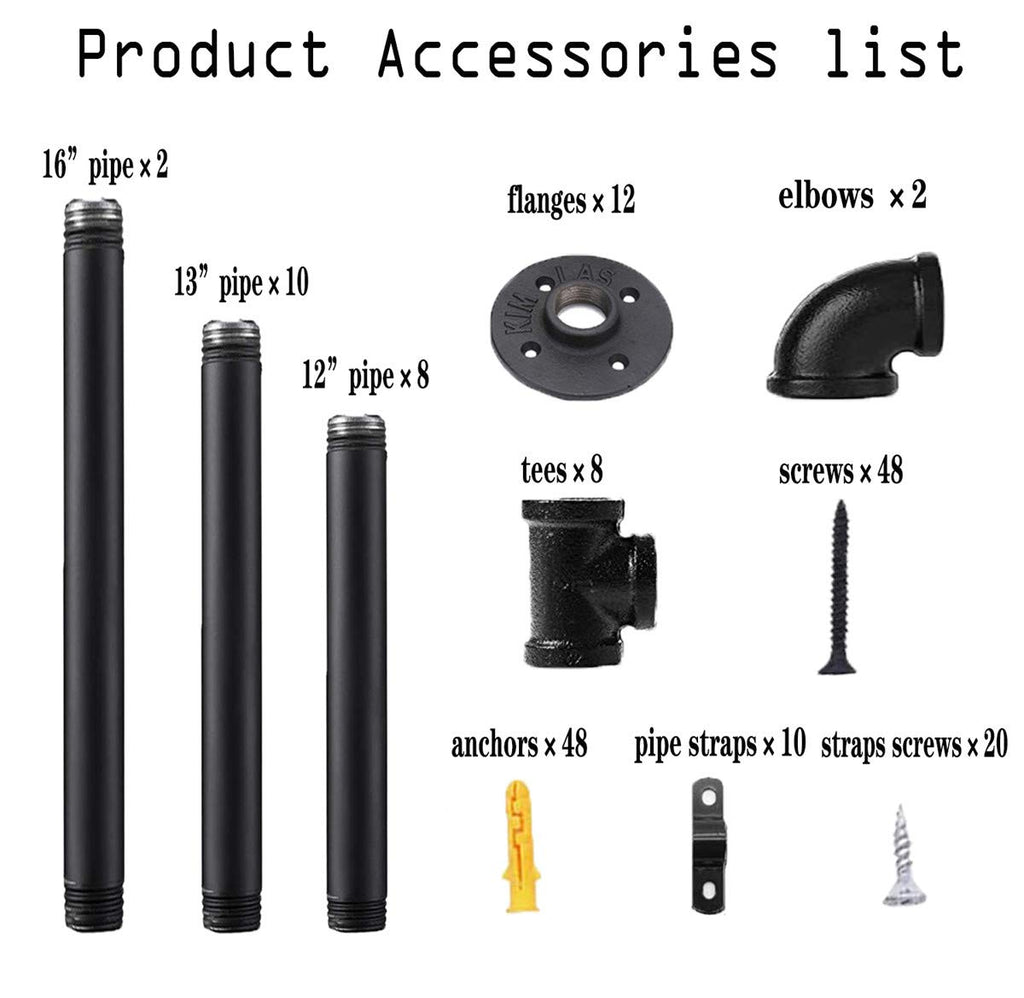 Black Iron Pipe Shelf Bracket, 2Pcs 5 Tier 70" Tall 12" Deep Y82055