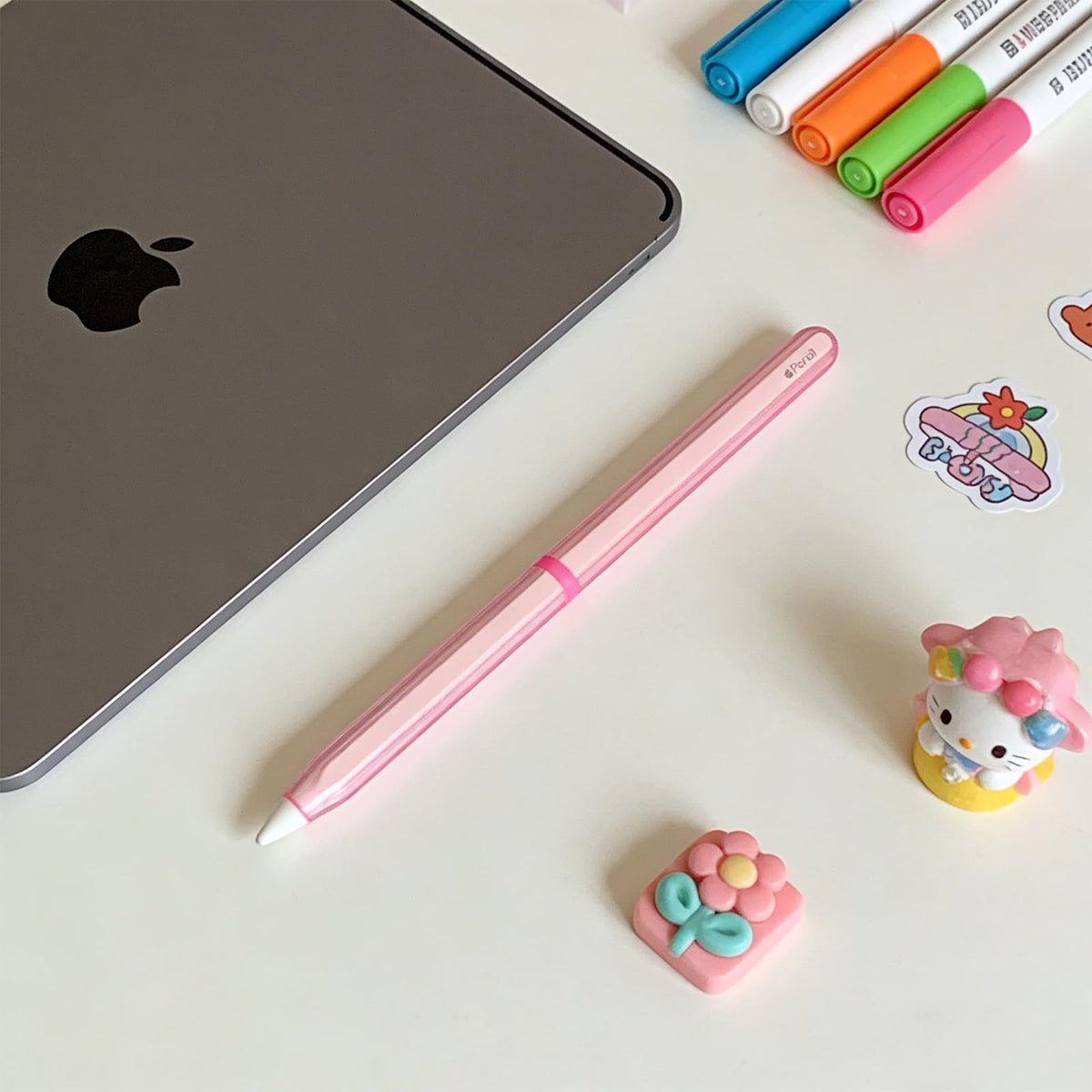Pink Protective Pencil Case with 2 Silicone Tip Covers W5564