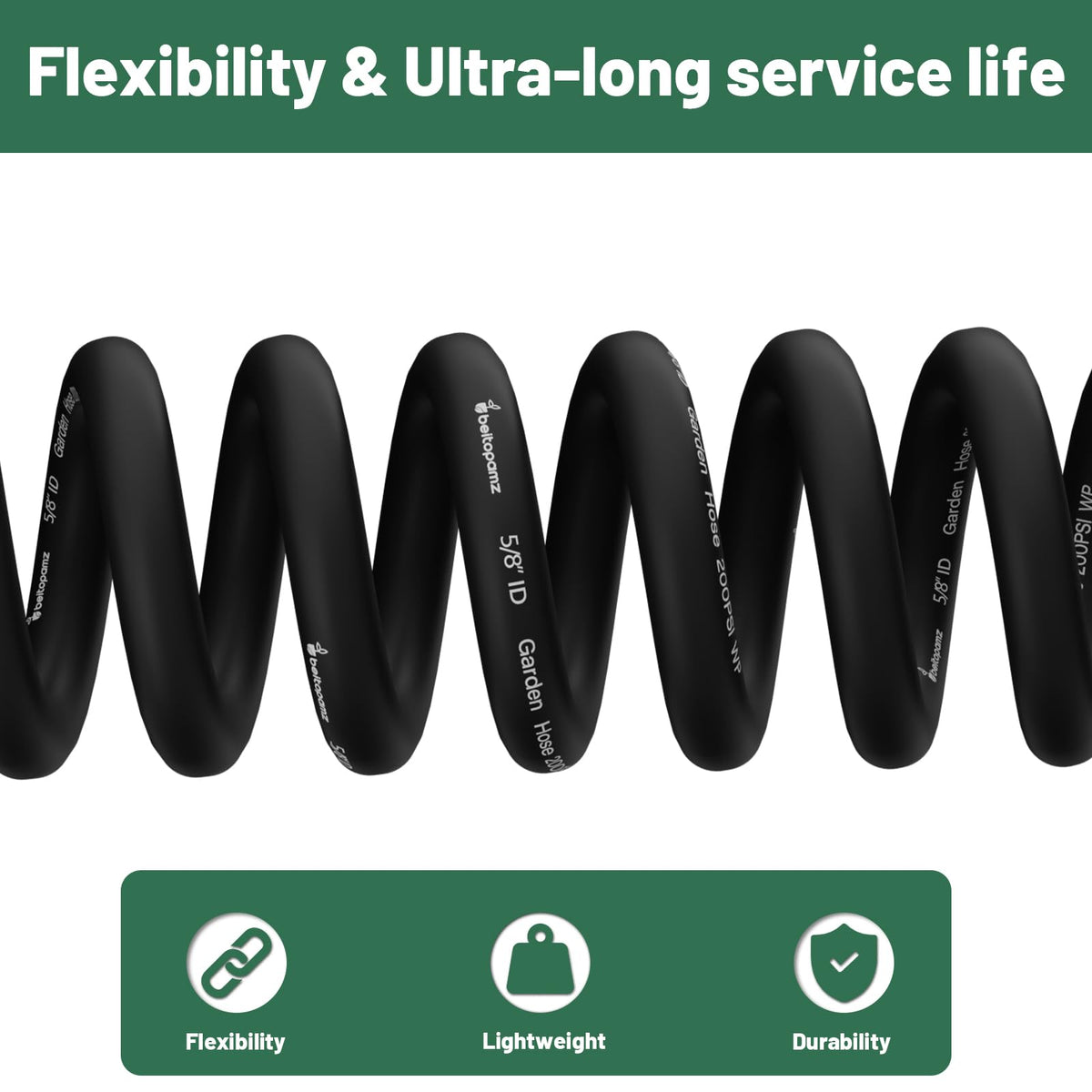 100 ft 5/8 in Heavy Duty Flexible Rubber Hybrid Garden Hose M20484