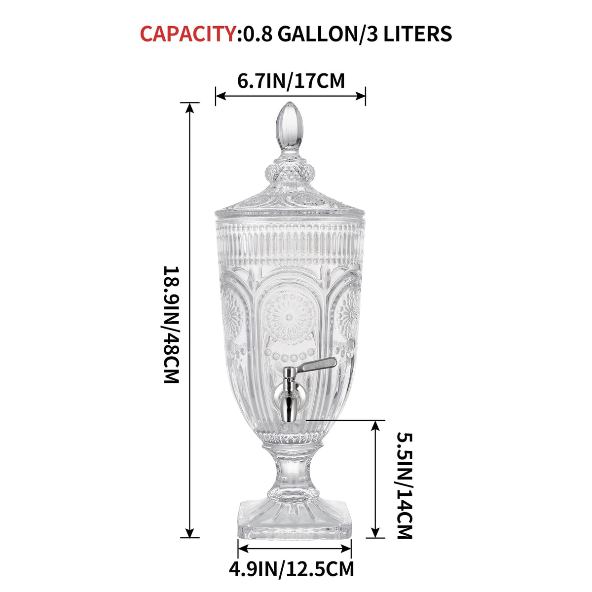 0.8 Gallon Glass Beverage Dispenser with Stainless Steel Spigot L5795