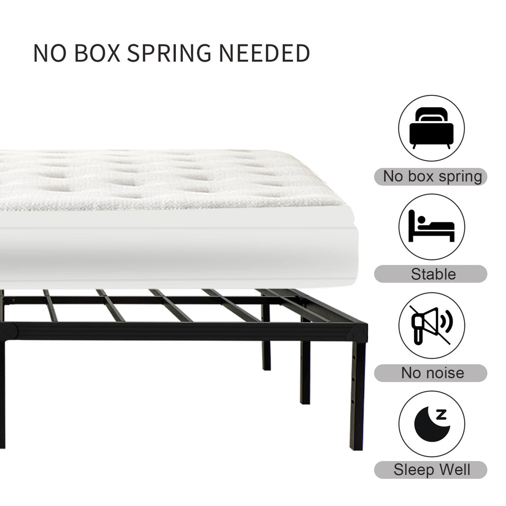 King Size 18 inch Tall Heavy Duty Metal Platform Bed Frame with Steel Slats Support Black P773