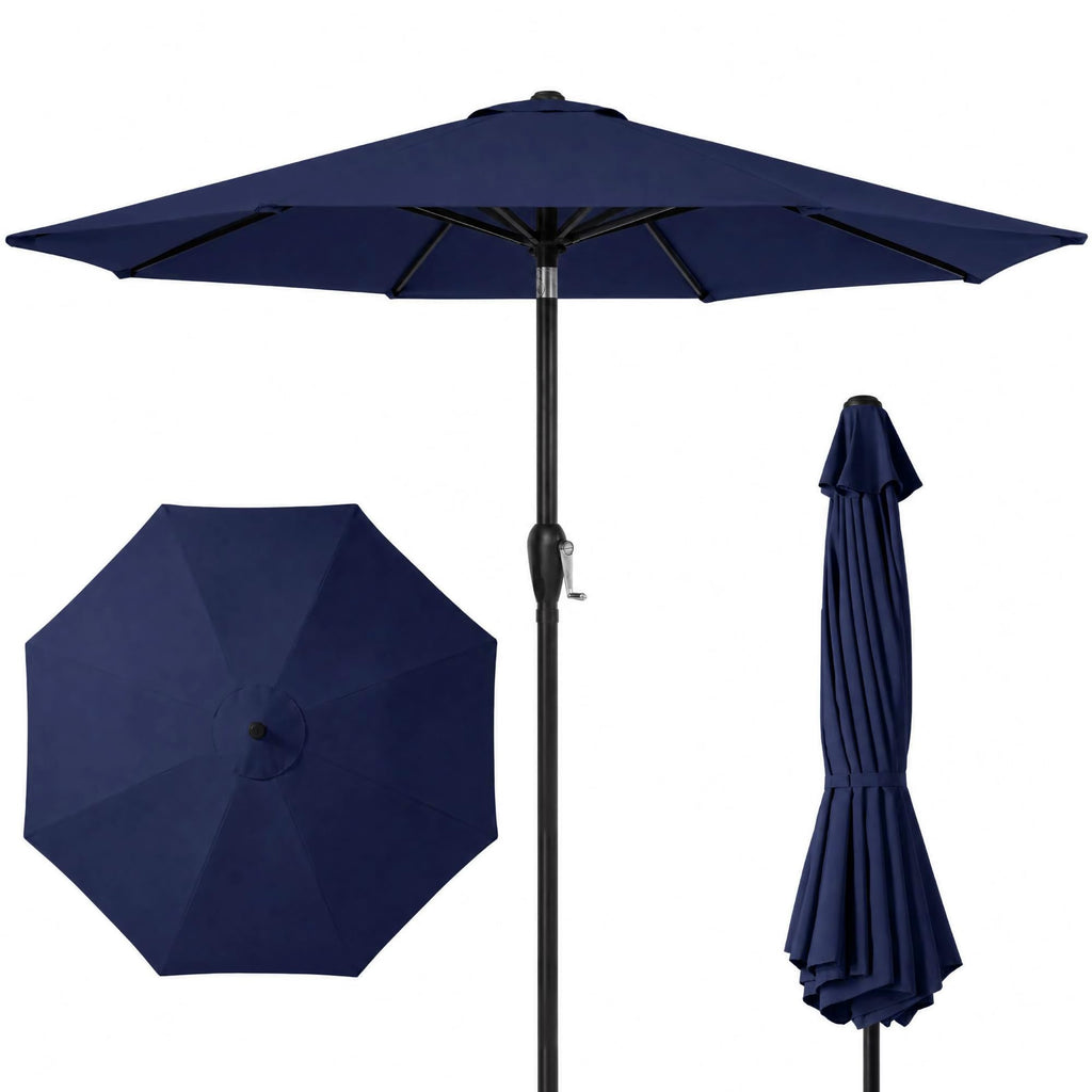 9ft Navy Polyester Patio Umbrella with Aluminum Frame D502787