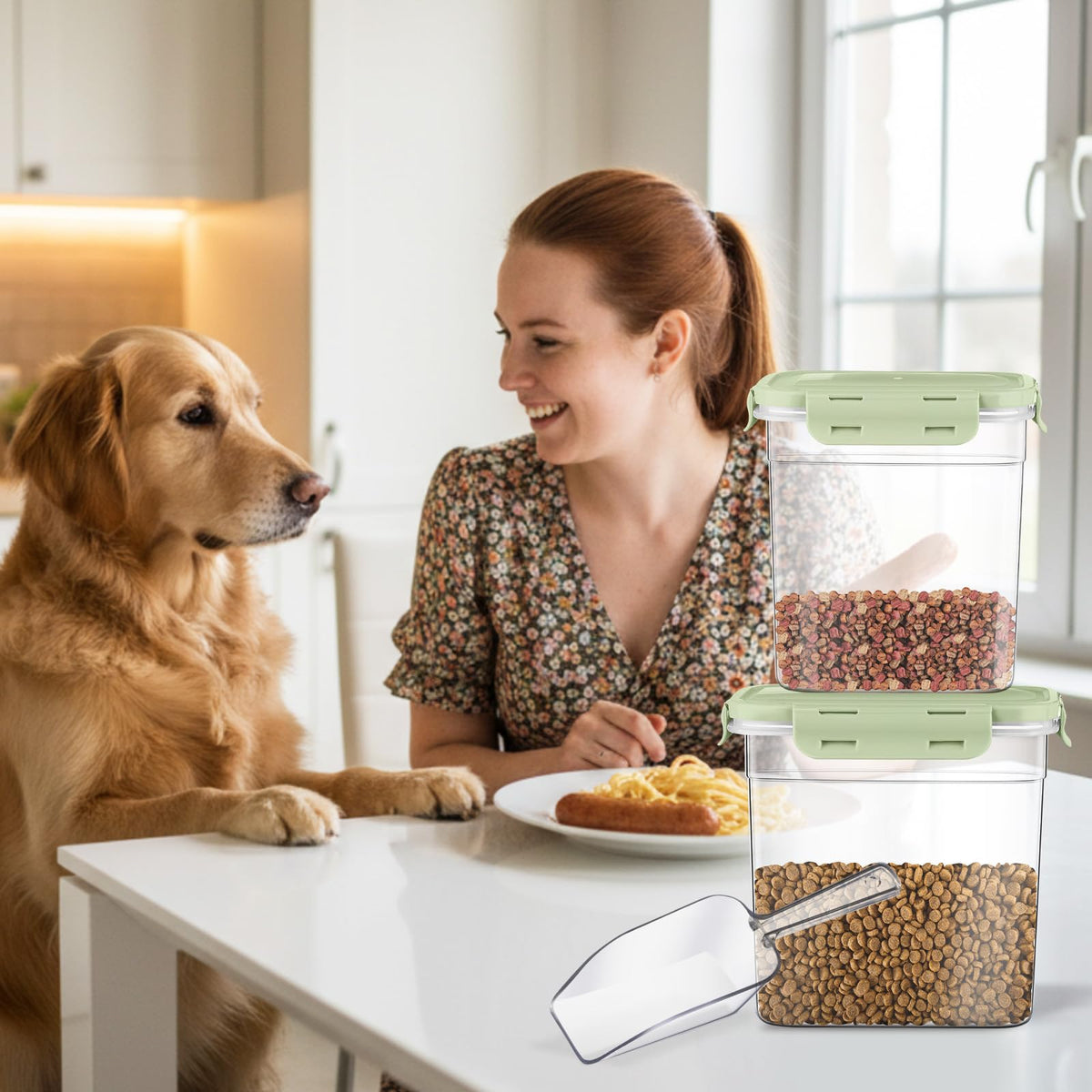 6 Pcs Dog and Cat Food Storage Containers with 2 Scoops F96659