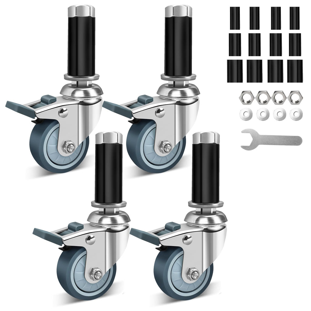 2 Inch Expanding Stem Caster Wheels with Locking Brake Set of 4 O26248