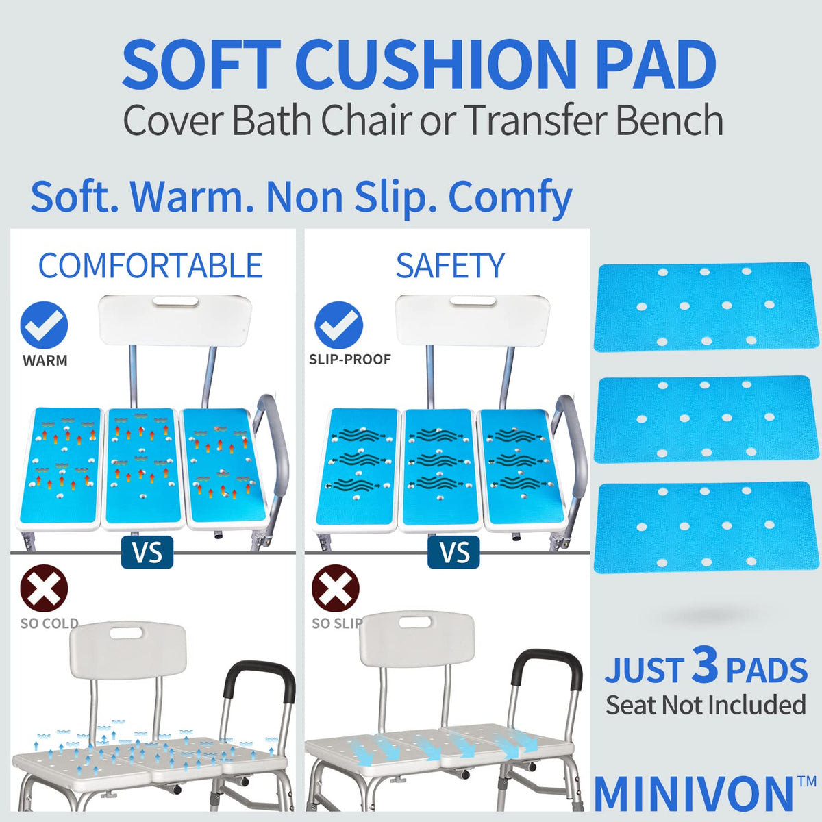 3 PCS Anti-Skid Shower Chair Mats with Adhesive Backing J1682