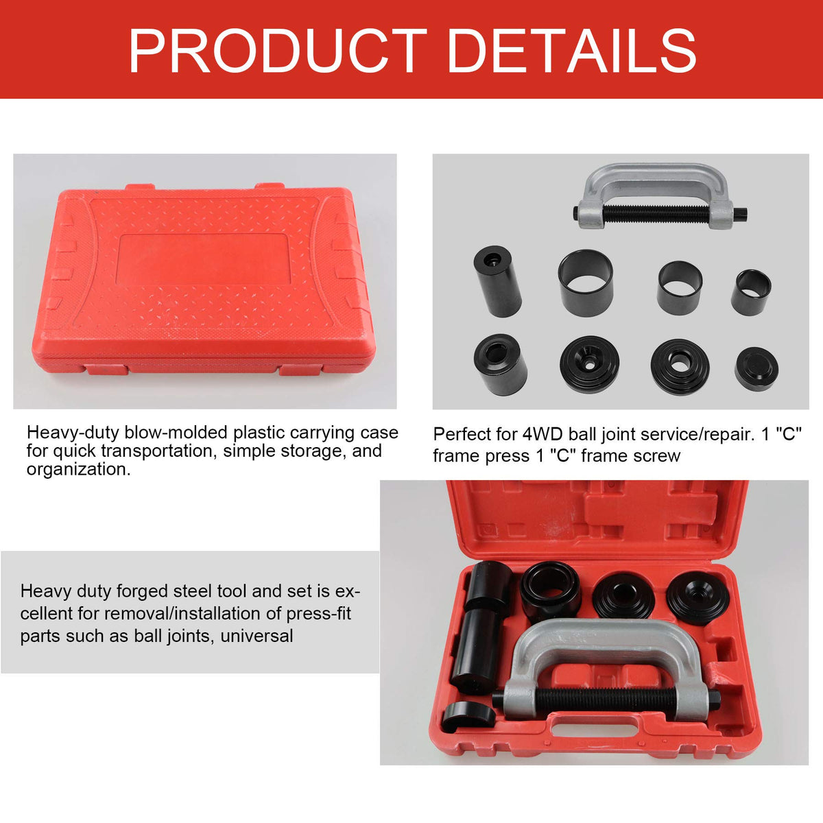 Heavy Duty Ball Joint Press & U Joint Removal Tool Kit with 4x4 Adapters N495