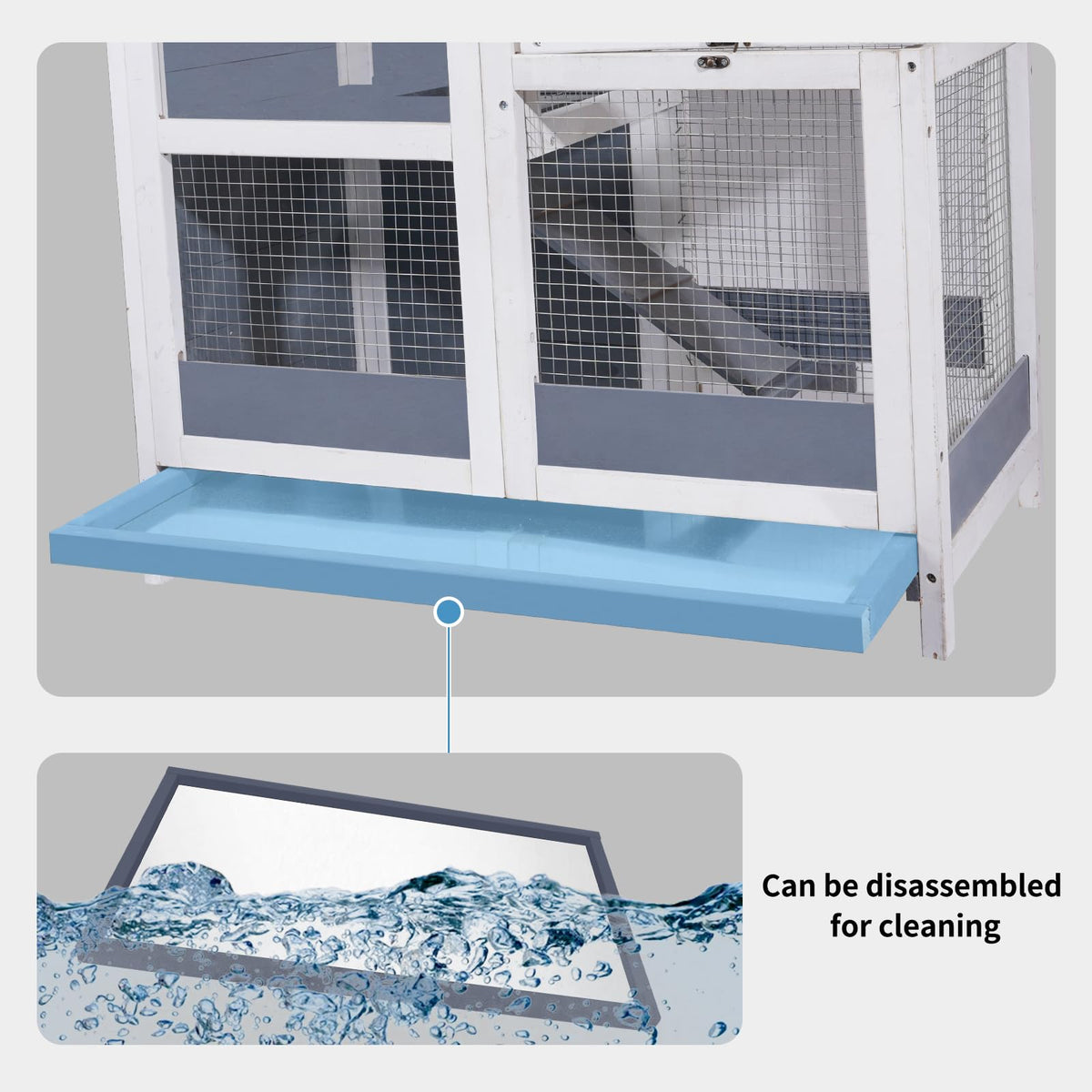 2-Story Wooden Small Animal Cage with Removable Tray and Ramp H600056
