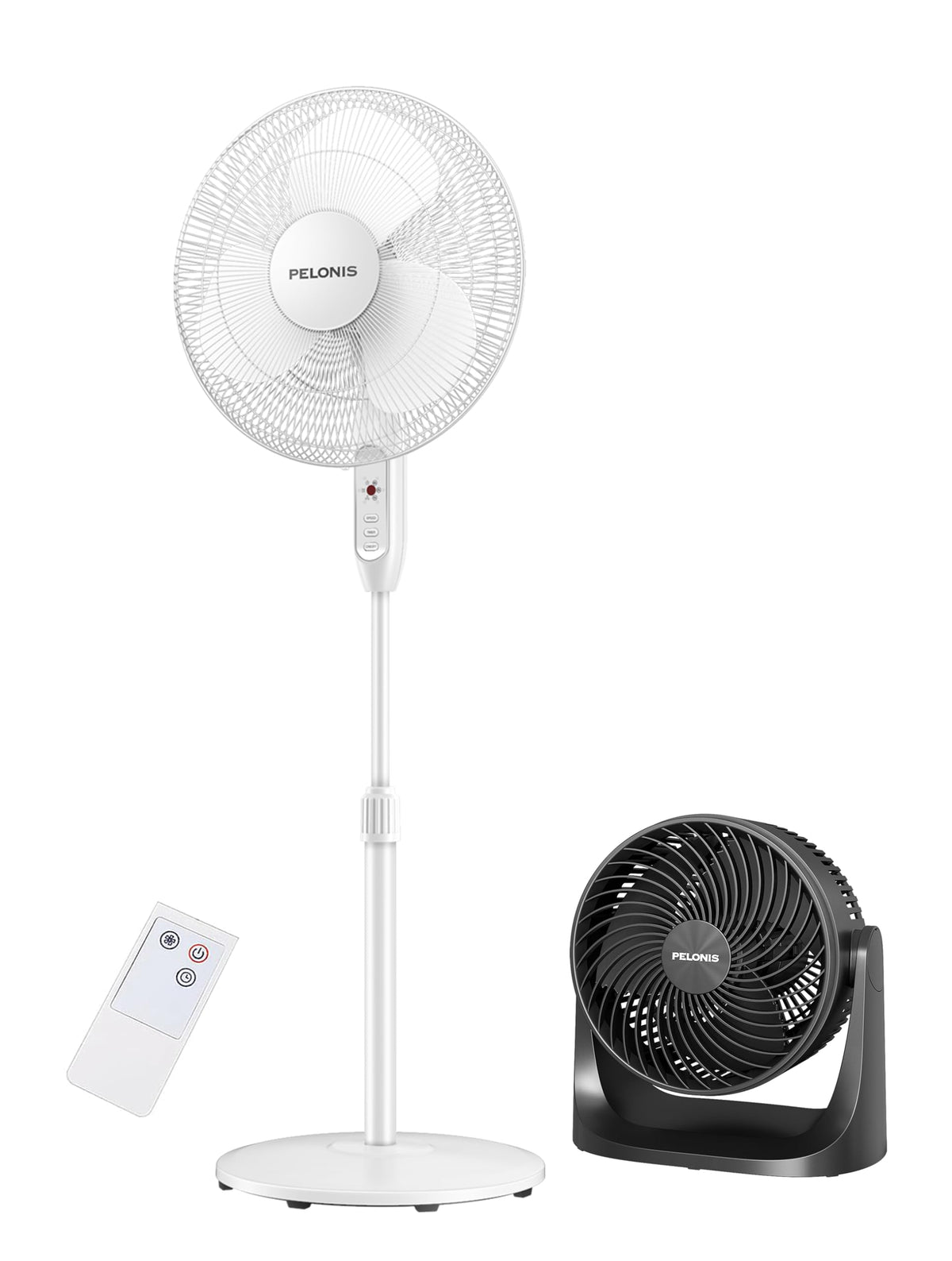 16'' Pedestal Fan & 7'' Table Fan Bundle, Black Q57477