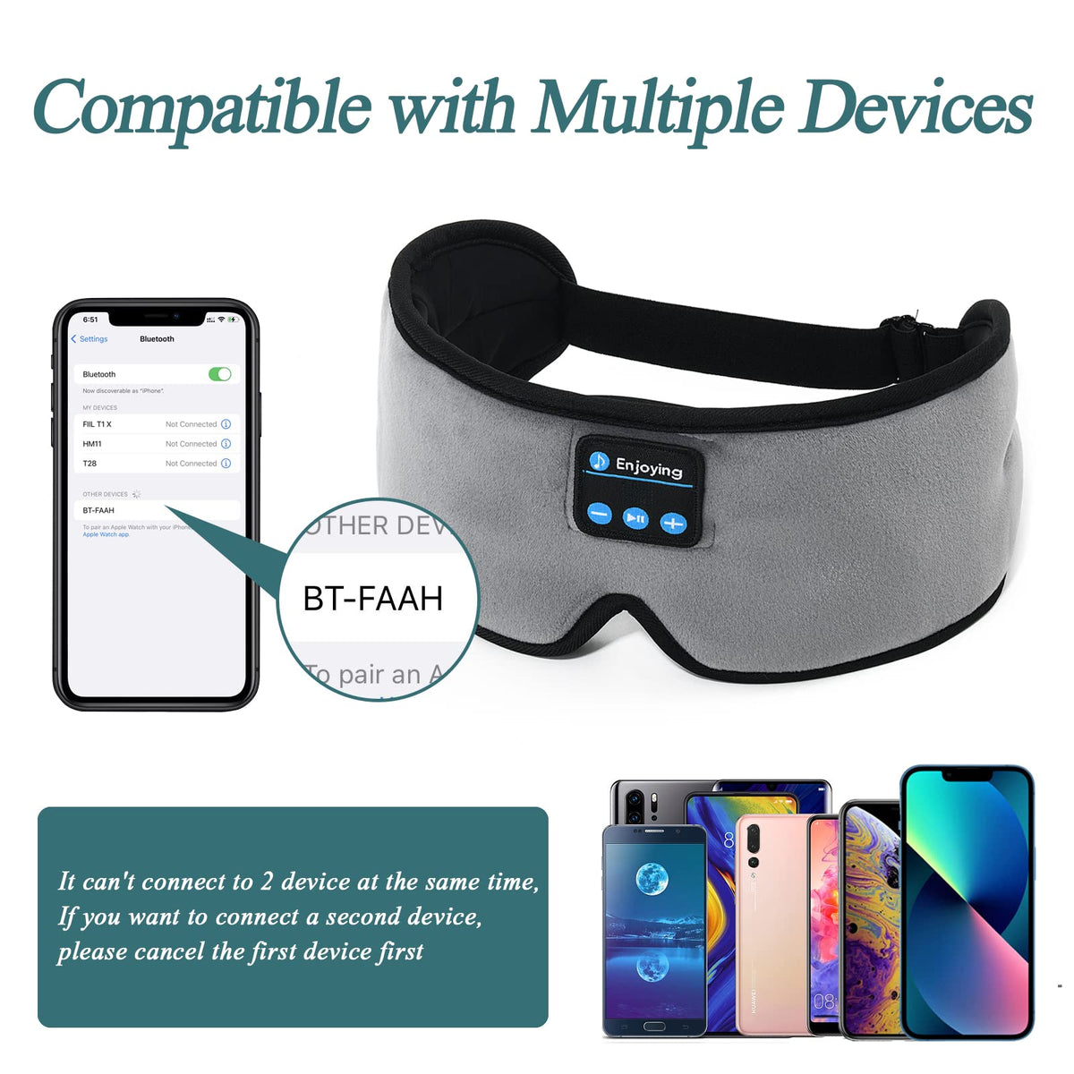 Wireless 3D Eye Mask Sleep Headphones Grey U115