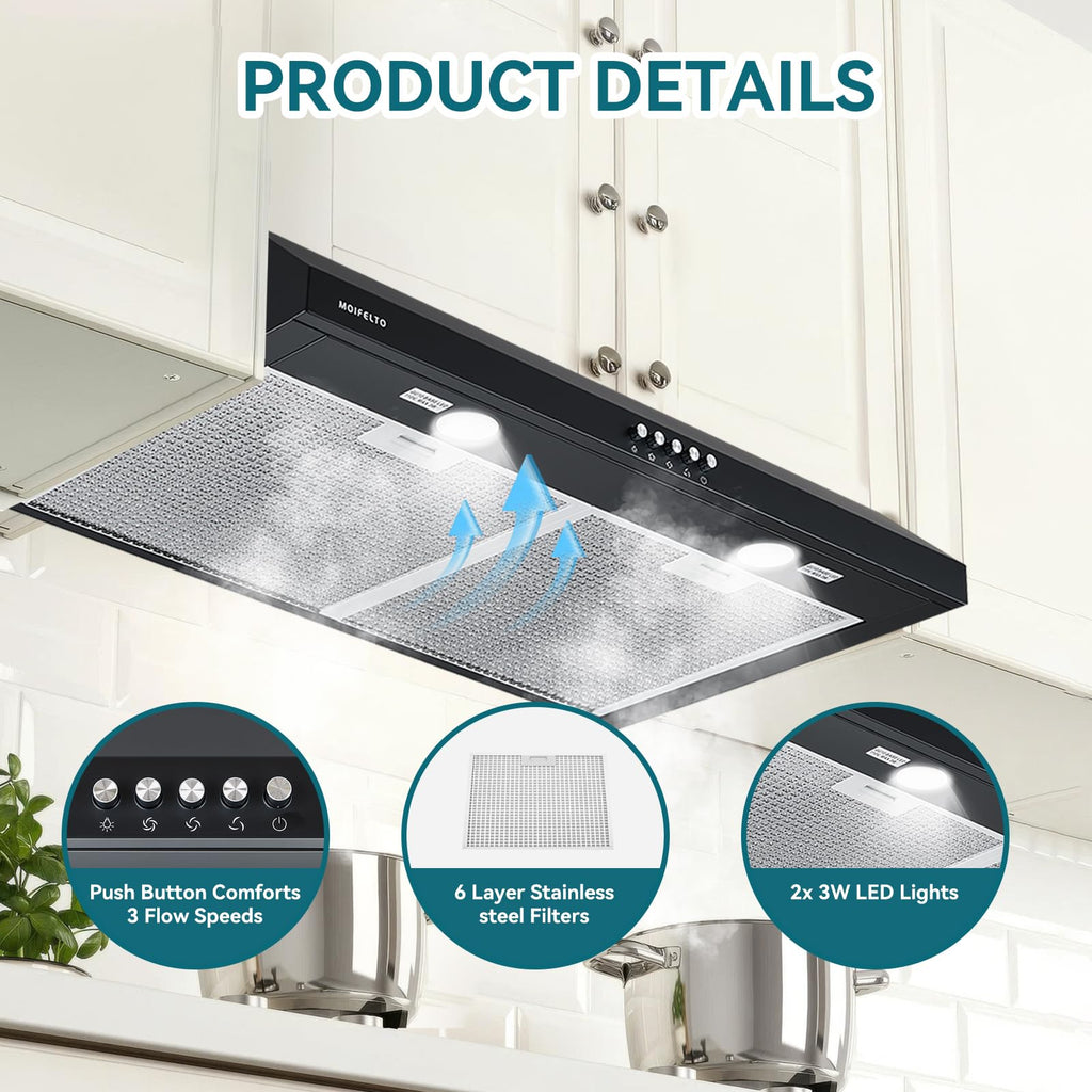 30" Black Under Cabinet Range Hood N1077