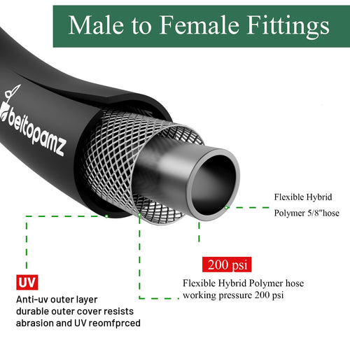 100 ft 5/8 in Heavy Duty Flexible Rubber Hybrid Garden Hose M20484