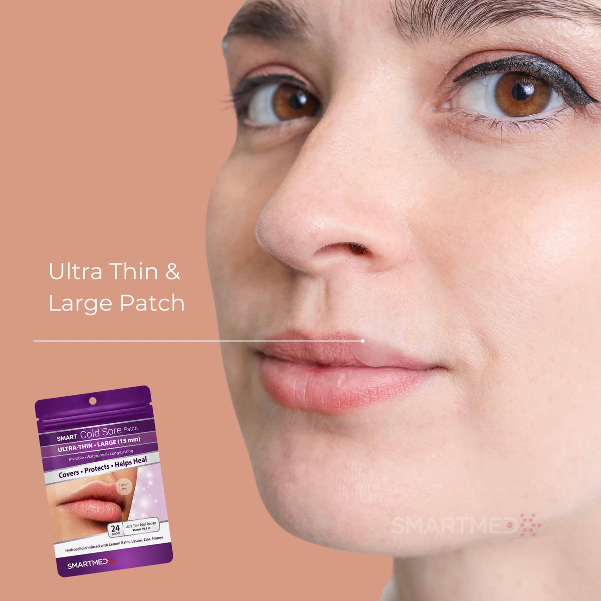 15 mm Hydrocolloid Cold Sore Patches with Lysine, Honey, Zinc & Lemon Balm, 24 Count J904