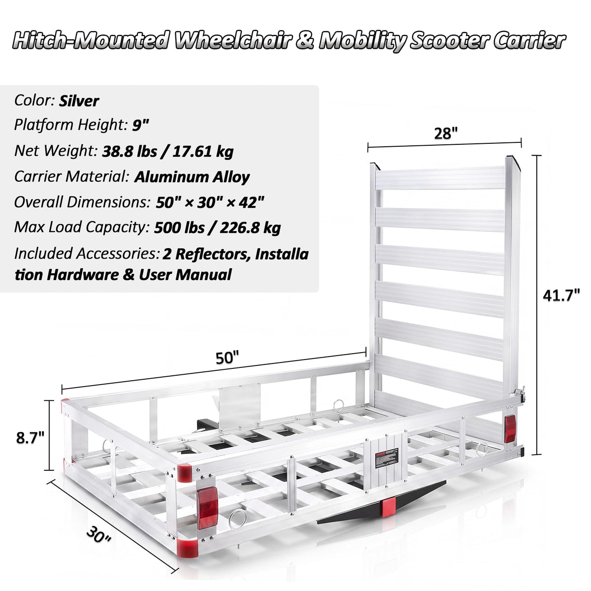 50" Aluminum Wheelchair Carrier with Ramp C1069