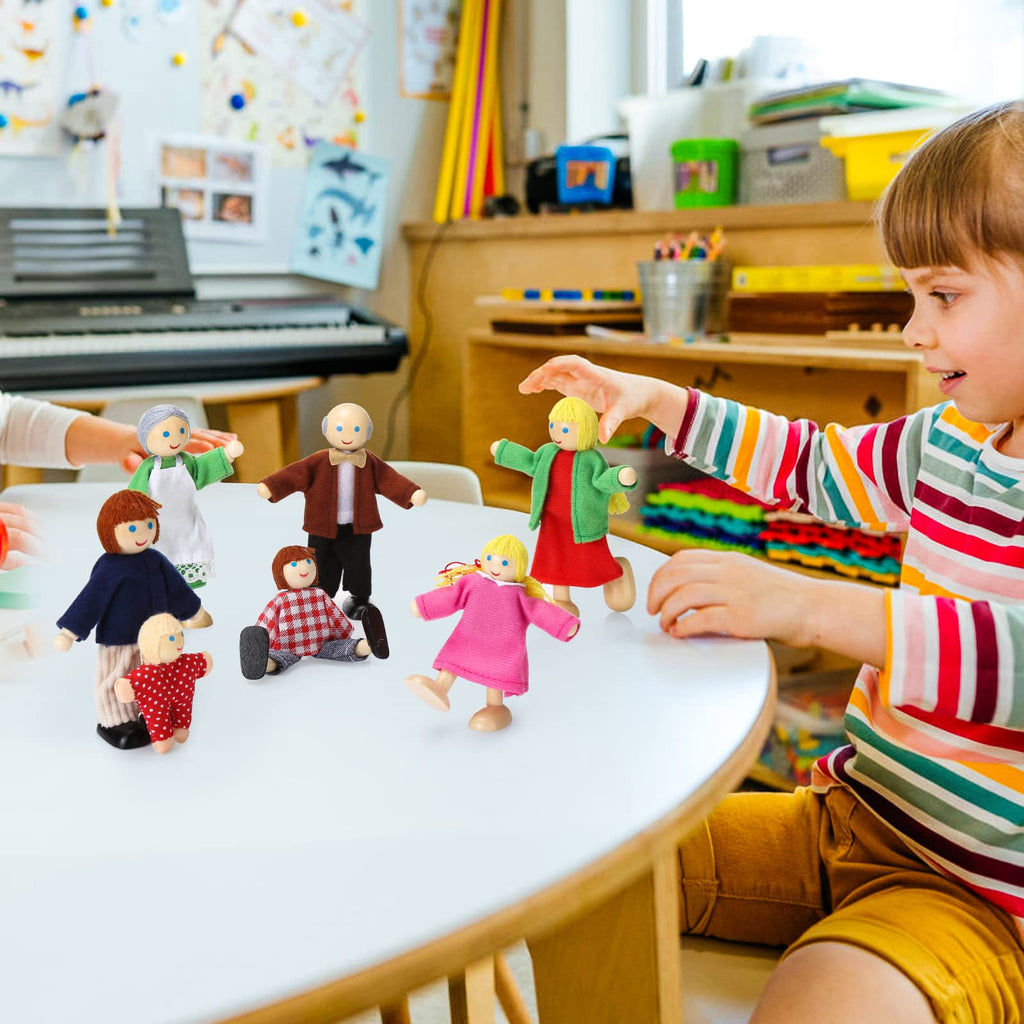 Wooden Dollhouse People Set of 7 Mini Dolls B185