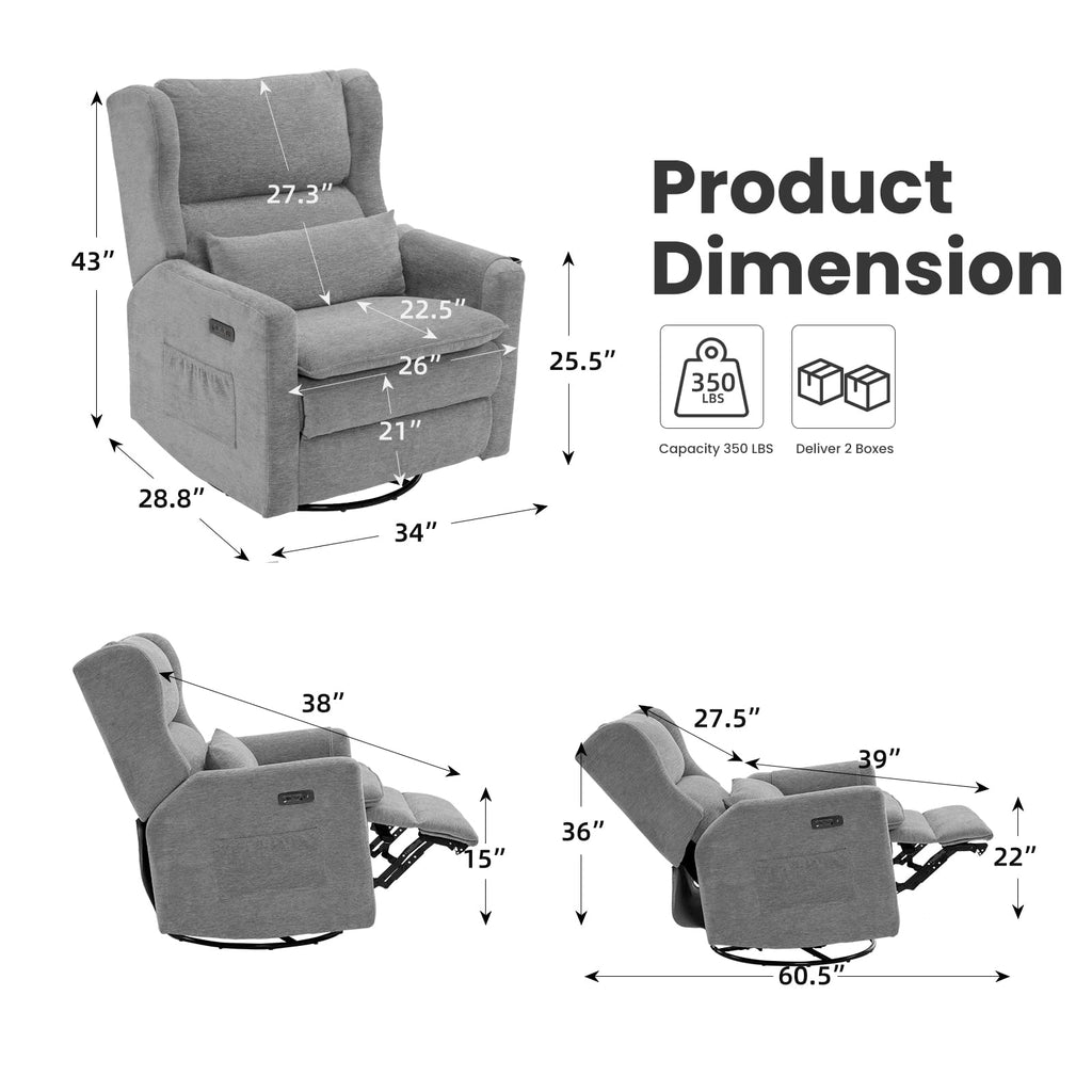 Oversized Swivel Rocker Recliner with Adjustable Headrest M1168