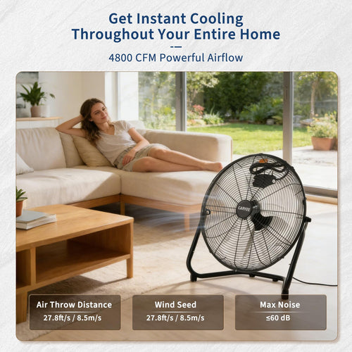 20 Inch 3 Speeds High Velocity Metal Floor Fan A37342
