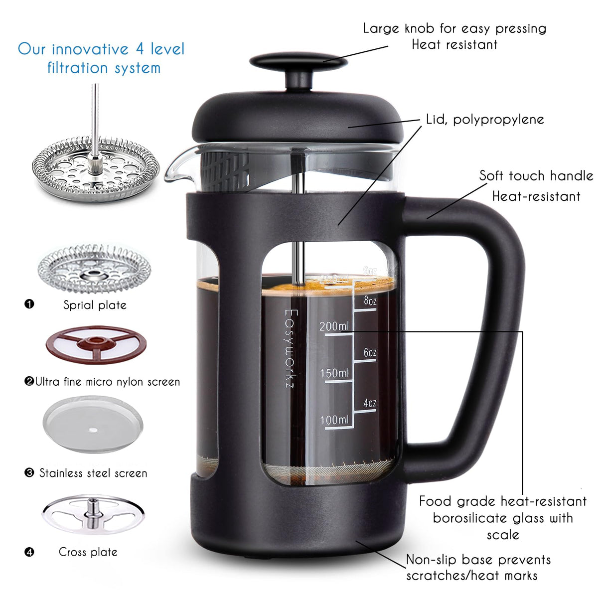 12 oz Borosilicate Glass French Press H278