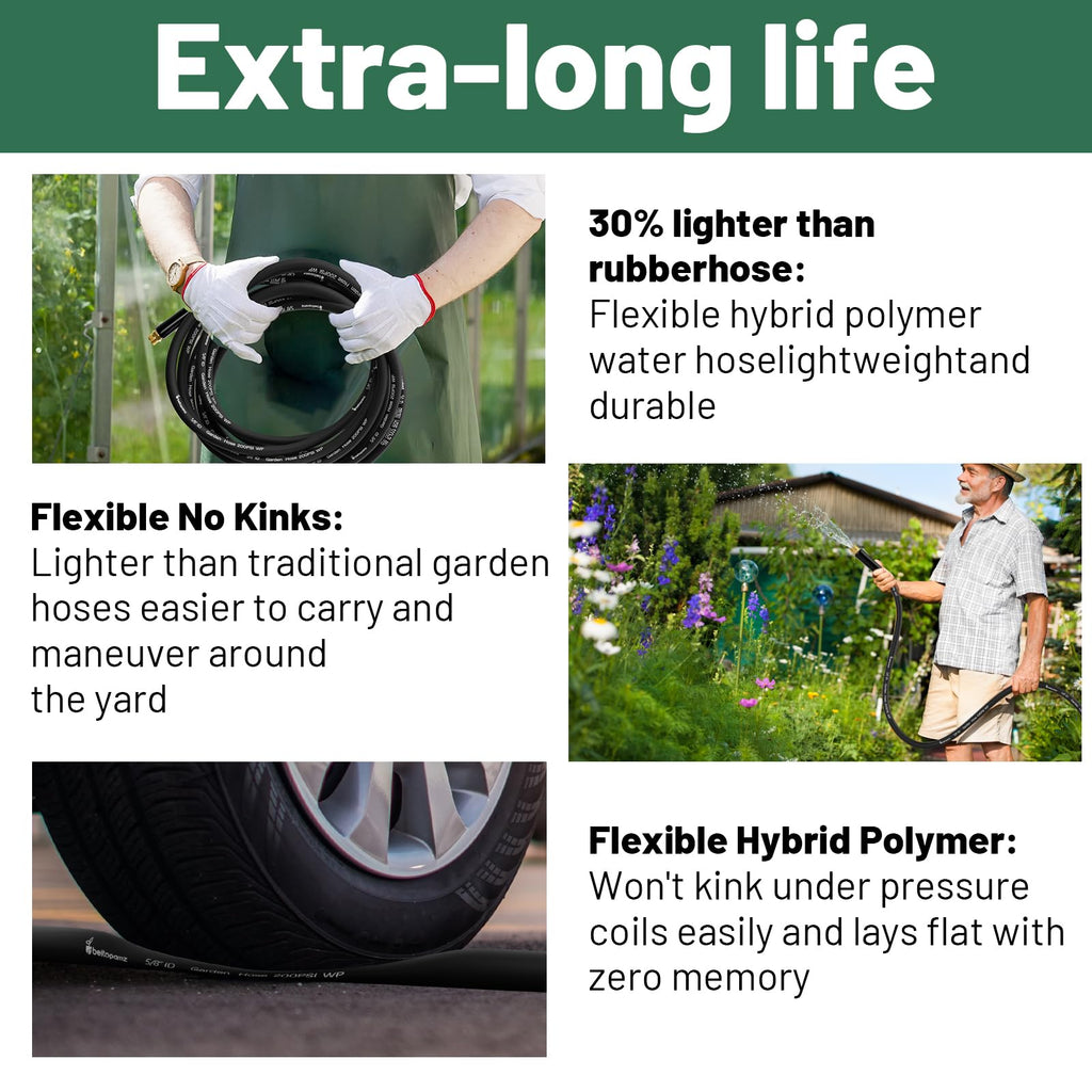 100 ft 5/8 in Heavy Duty Flexible Rubber Hybrid Garden Hose M20484
